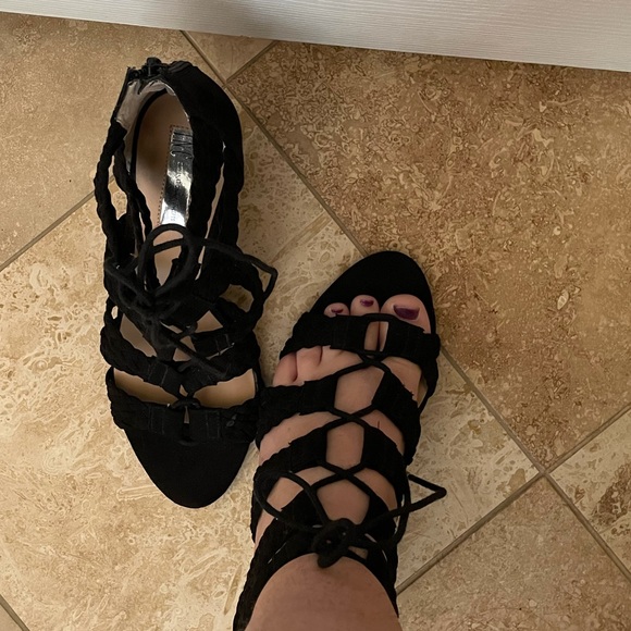 INC Black Lace Up Gladiator Wedge Sandals - Picture 8 of 10